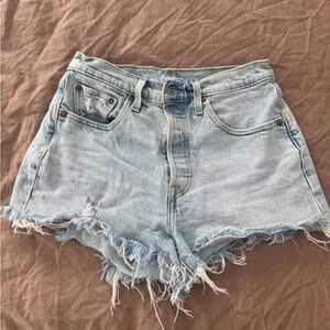 Levi's Light Blue Frayed Jean Shorts
